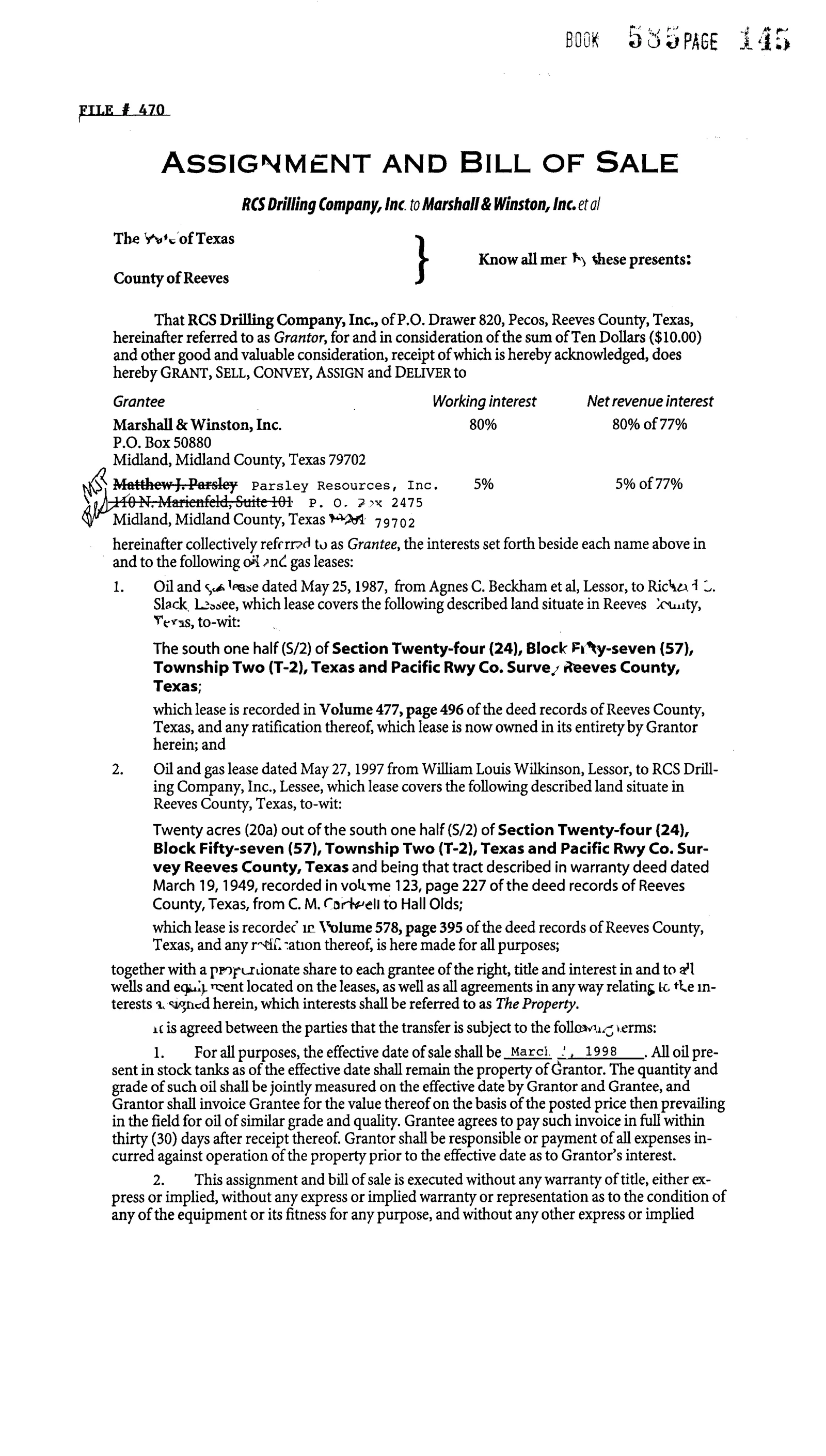 Rcs Drilling Company Inc. - Recorded A/Bs (Doc #20686559)